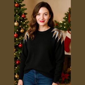 Vintage 80s Nilani Silk Angora Lambswool Holiday NYE Party Sequin Sweater M